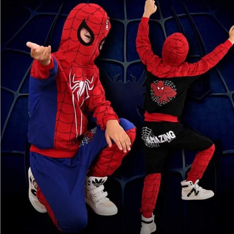 Winter Kids Jongens Spider Hoodies Broek Trainingspak Kind Zip-up Sweatshirts Met Capuchon Joggingbroek Volledige Cover Halloween Cosplay Kostuums