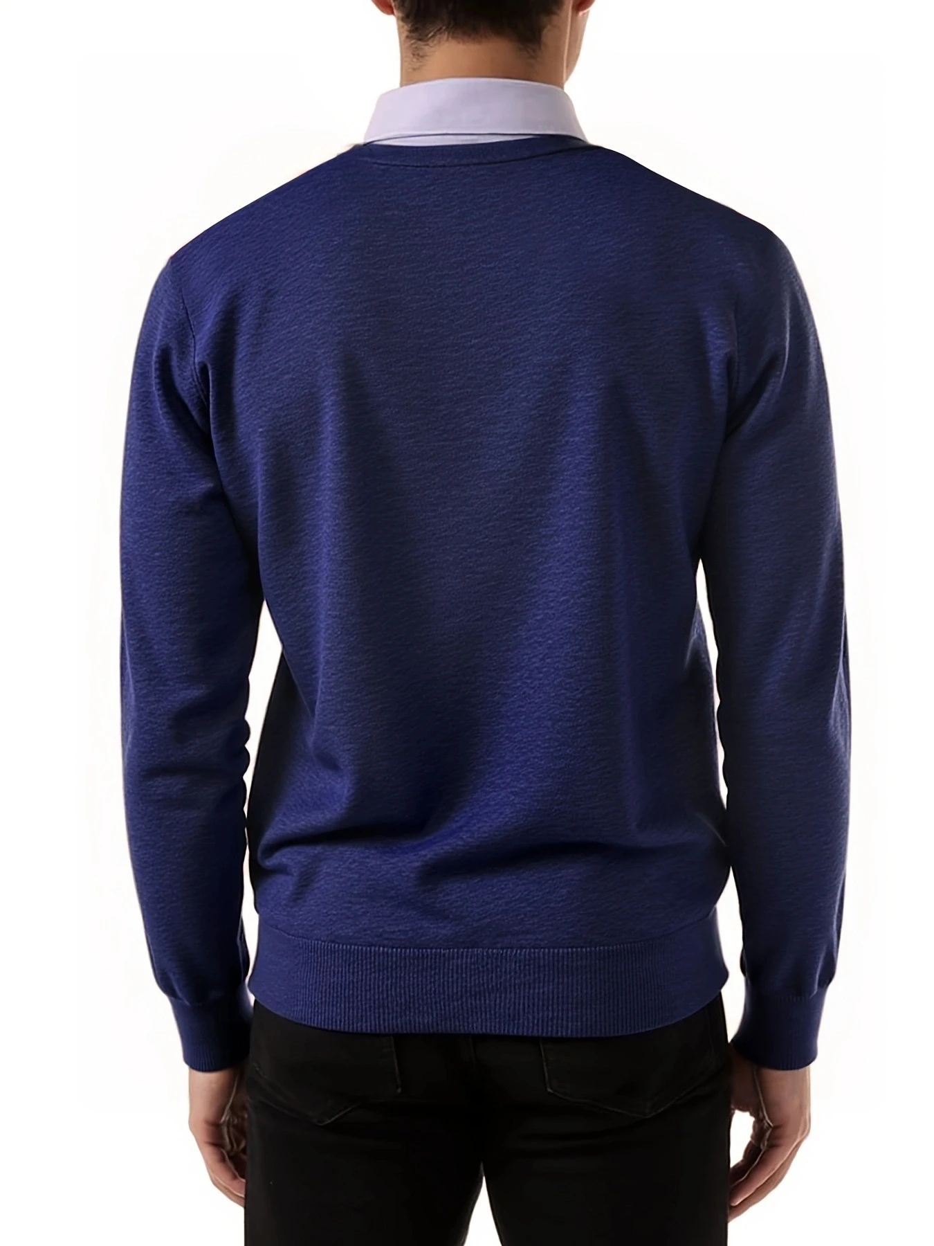 Men's Knit Polo Shirt for Autumn/Winter, Casual Long-Sleeve Cardigan Top, Soft Fabric Garment, Regular Fit Blue and White Striped Design Stripe Sweater, Business Layering Shirt for Inner or Outer Wear, Trendy and Stylish Unisex Versatile Sweater for Sprin