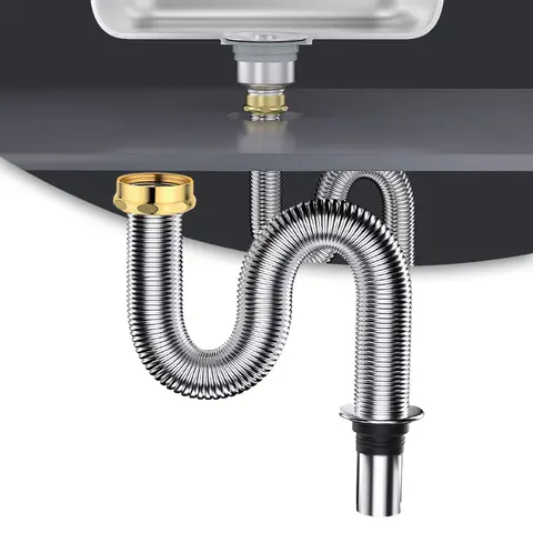 40cm Bathroom Stainless Steel Sink Siphon Useful Waste Drain Valve Drain Flexible Pipe Waste Drain Flexible Pipe Hose