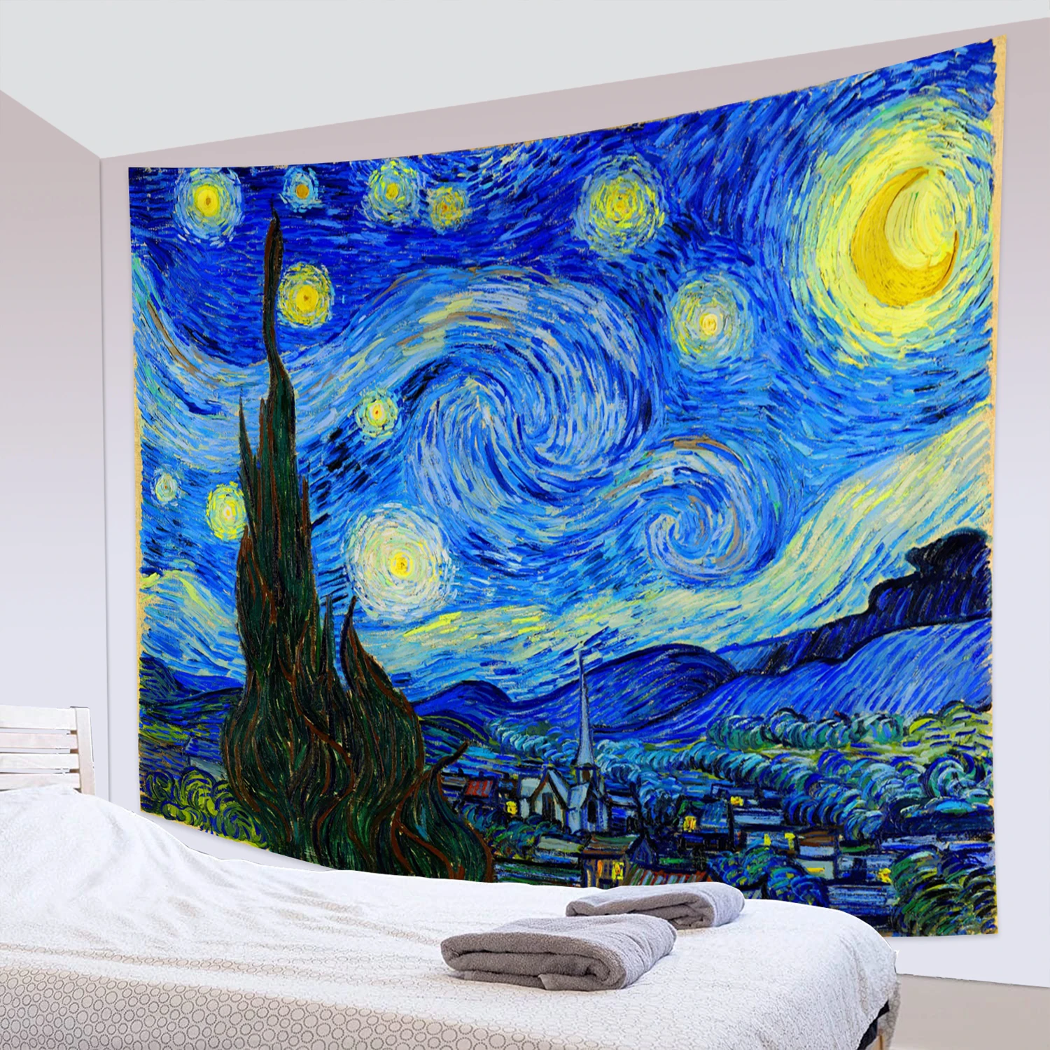 Van Gogh Starry Night Print Masterpiece Painting Tapestry Room Wall Bedroom Decor Background Starry Moon Night Tapestry Large