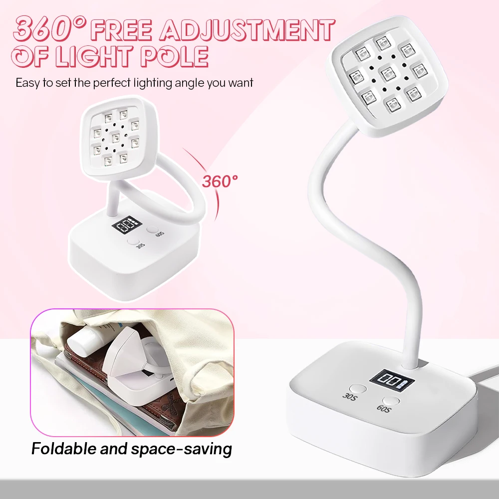 27W sem fio lâmpada de unhas LED UV secador de unhas recarregável sensor automático controle de toque secagem rápida luz de unhas 360 °   Candeeiro de mesa dobrável