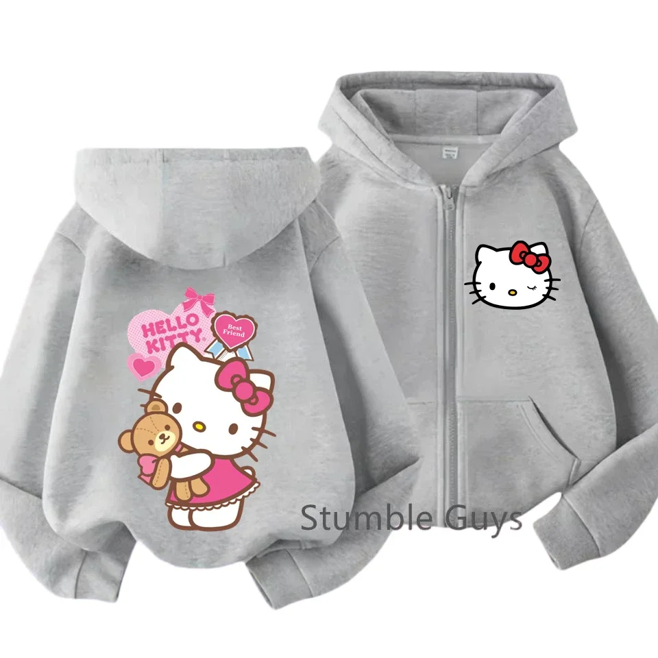 Hello Kitty Hoodie Jacket Spring Autumn Kids 3-14Y Boys Clothes Girls Sanrio Casual Cartoon