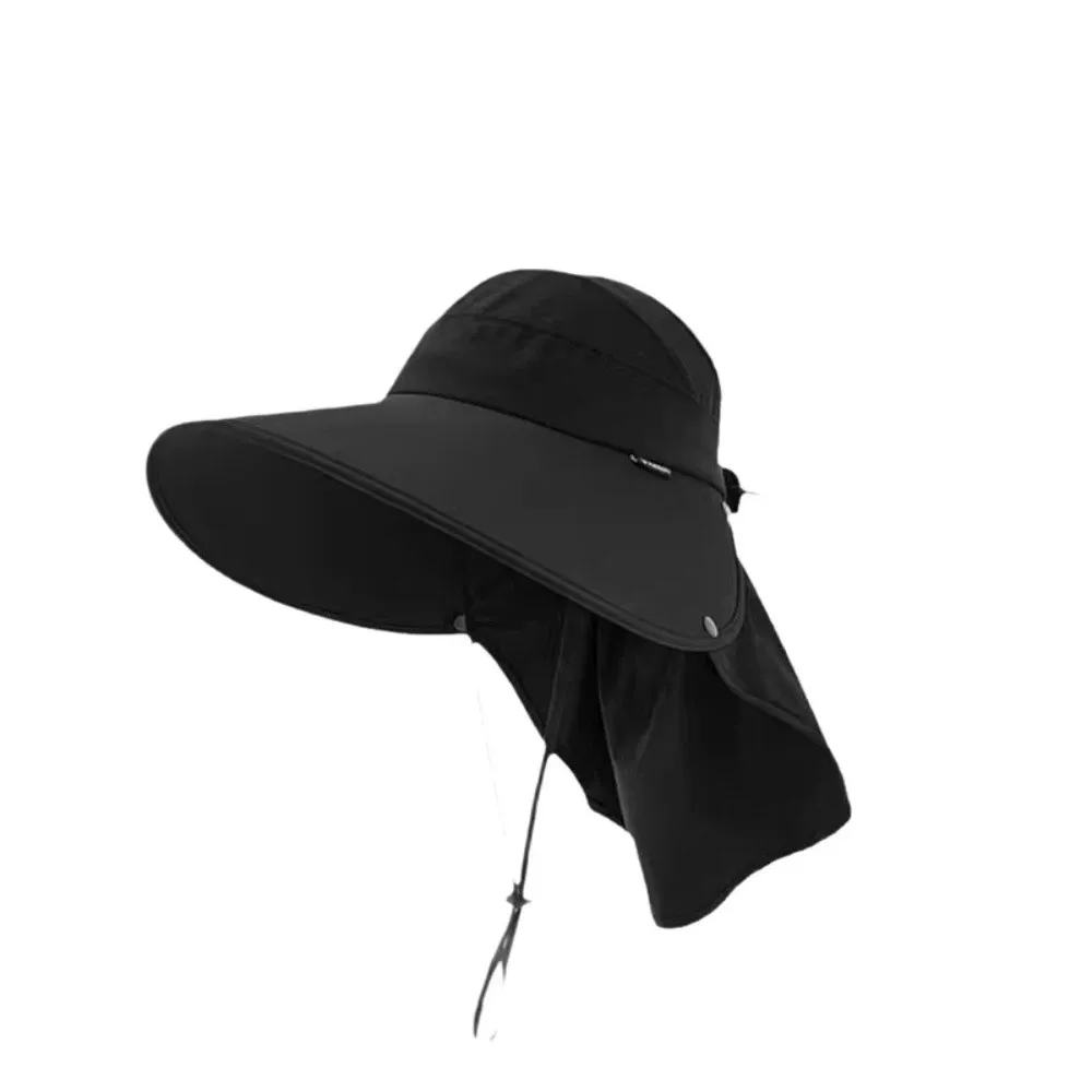 

New Wide Brim Sunscreen Cap Foldable with Leaking Ponytail Shawl Cap Breathable Bucket Hat Women