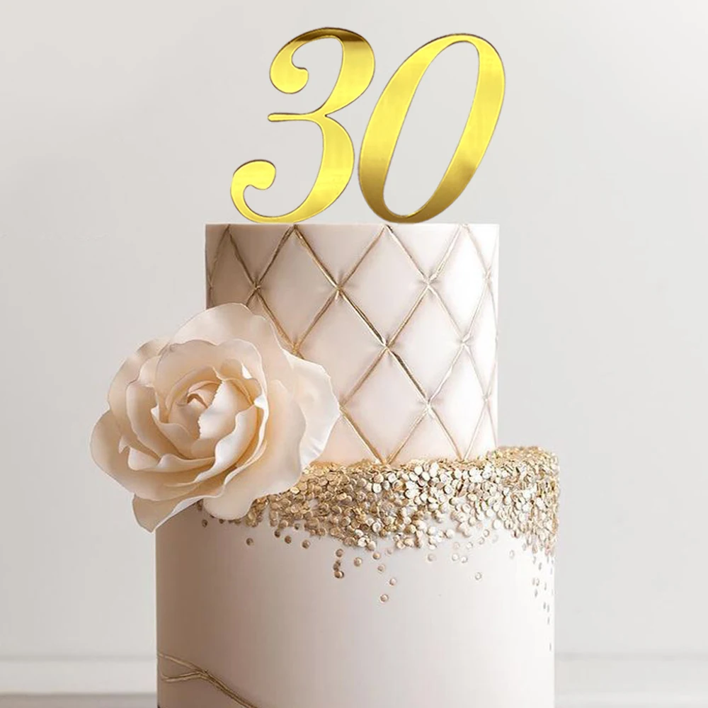 1set Golden Acrylic Numbers Cake Toppers 30 40 50 60 70 80 Birthday Wedding Anniversary Party Cake Decoration