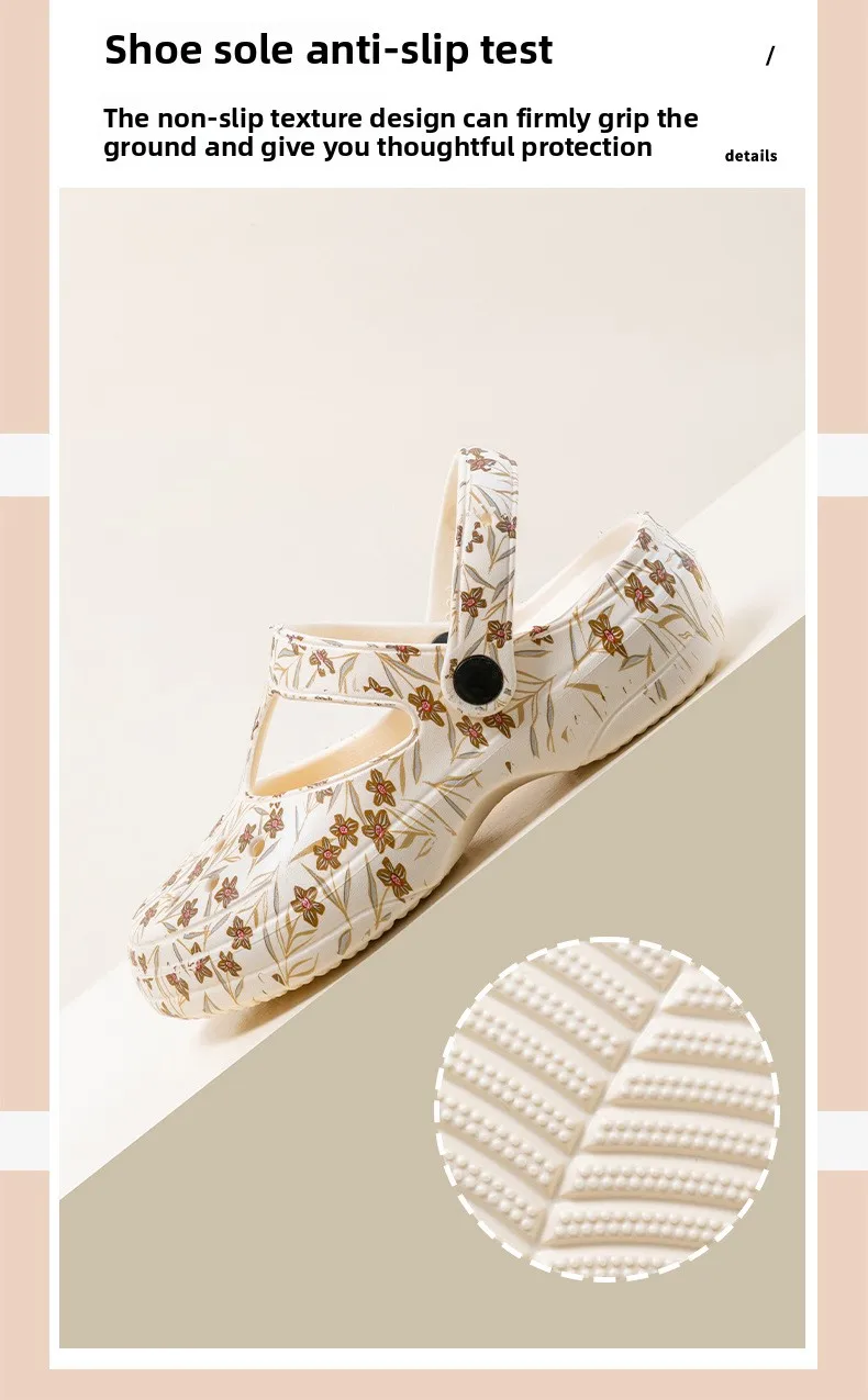 Neue Sommer-Damen-Clogs mit Aufdruck, Geschlossener Zehenbereich, Dicker Rutschfester Sohle, für Outdoor, Strand und Garten – Detail 10