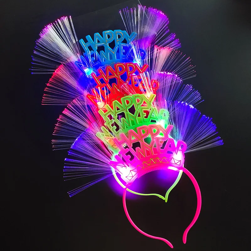 2026 New Year Fibre Optic HairBand Decor Flashing Headdress Kids Adult LED Glow Headdress Birthday Party Concert Ambiance Prop