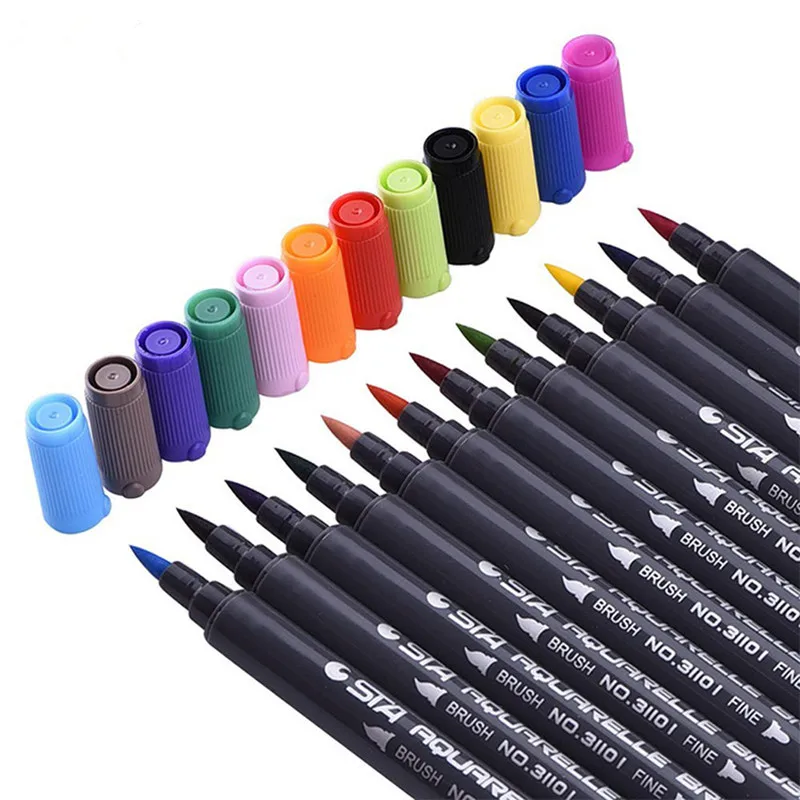 1PC Dual Tip Soft Head Brush Marker Pens Fineliner Pens Watercolor Drawing Marker