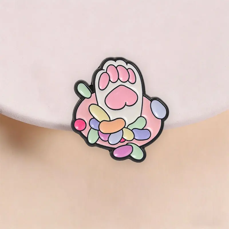 Pink Cat Paw Gummy Candy Enamel Pin Cute Kawaii Pastel Style Soft Pink Pad for Cat Lovers Daily Wear Backpack