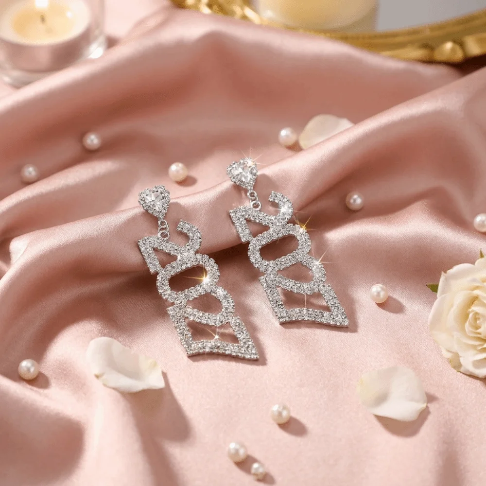 Jewelry Elegant 2027 Digital Earrings Rhinestone Long Drop New Year Earrings Shiny Fashion Long Drop Earring Christmas