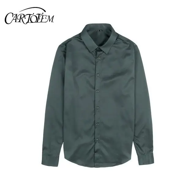 

Summer Emerald Ice Silk Men's Business Slim Long Sleeve Shirt