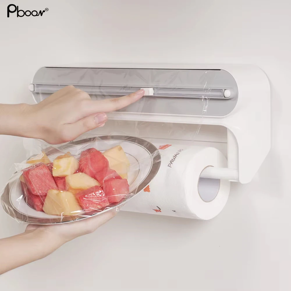 

Cling Film Cutter Plastic Wrap Dispenser 2 in 1 Cutter Box for Foil Cling Film Oil Paper