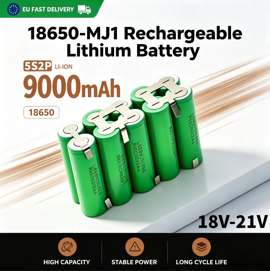 Batteria al litio LIDIKALA 18V-21V MJ1, modello 5S2P, 9000mAh, pacco batterie agli ioni di litio 18650 con protezione BMS, per avvitatore elettrico e trapano a batteria.