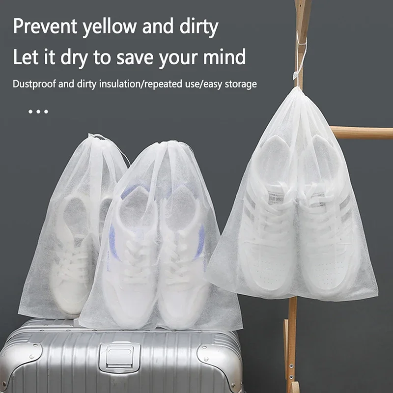 Portable Shoe Storage Drawstring Eco Storage Bag for Sundries Non-woven Bag Cover Anti-yellow White Shoe Dustproof Shoe Cover