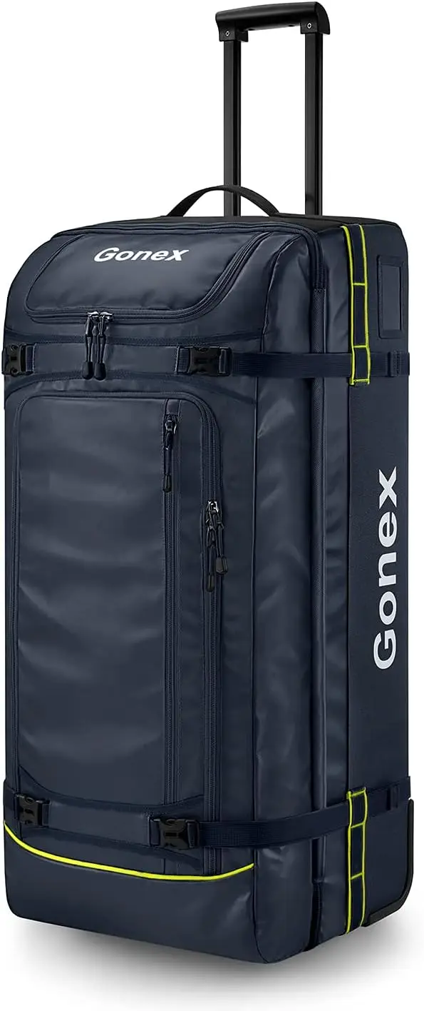 

Rolling Duffle Bag with Wheels, 100L Water Repellent Large Wheeled Travel Duffel Luggage with Rollers 33 inch, Navy Blue