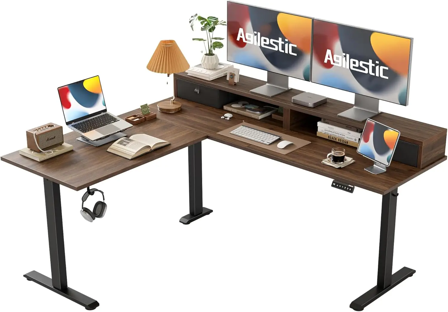 63 x 55 INCH L Shaped Electric Standing Desk with 2 Drawers, Ergonomic Adjustable Height Desk with Storage