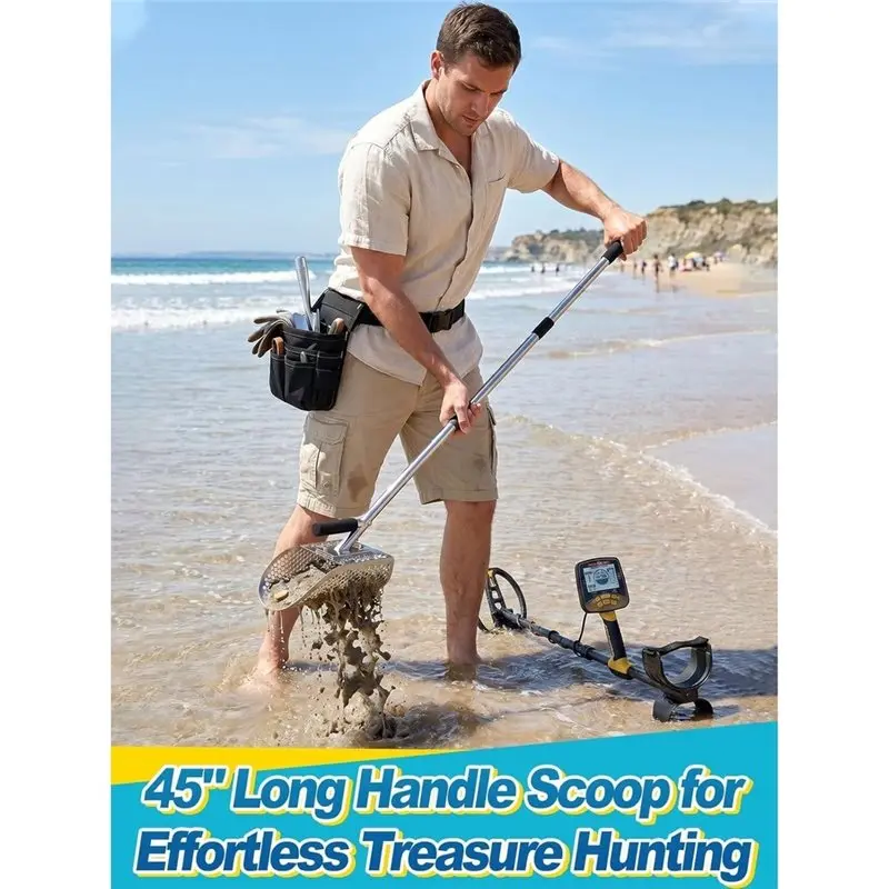 B05C-Sand Scoop For The Beach, 45In Long Anti-Rust Stainless Steel Tooth Sifter, For Metal Detecting Sand Shovel Sifter