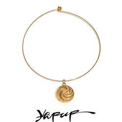 Yhpup Distinctive Fashion Stainless Steel Round Collar Necklace Pendant 18K Gold PVD Plated Stylish Unique Jewelry for Women