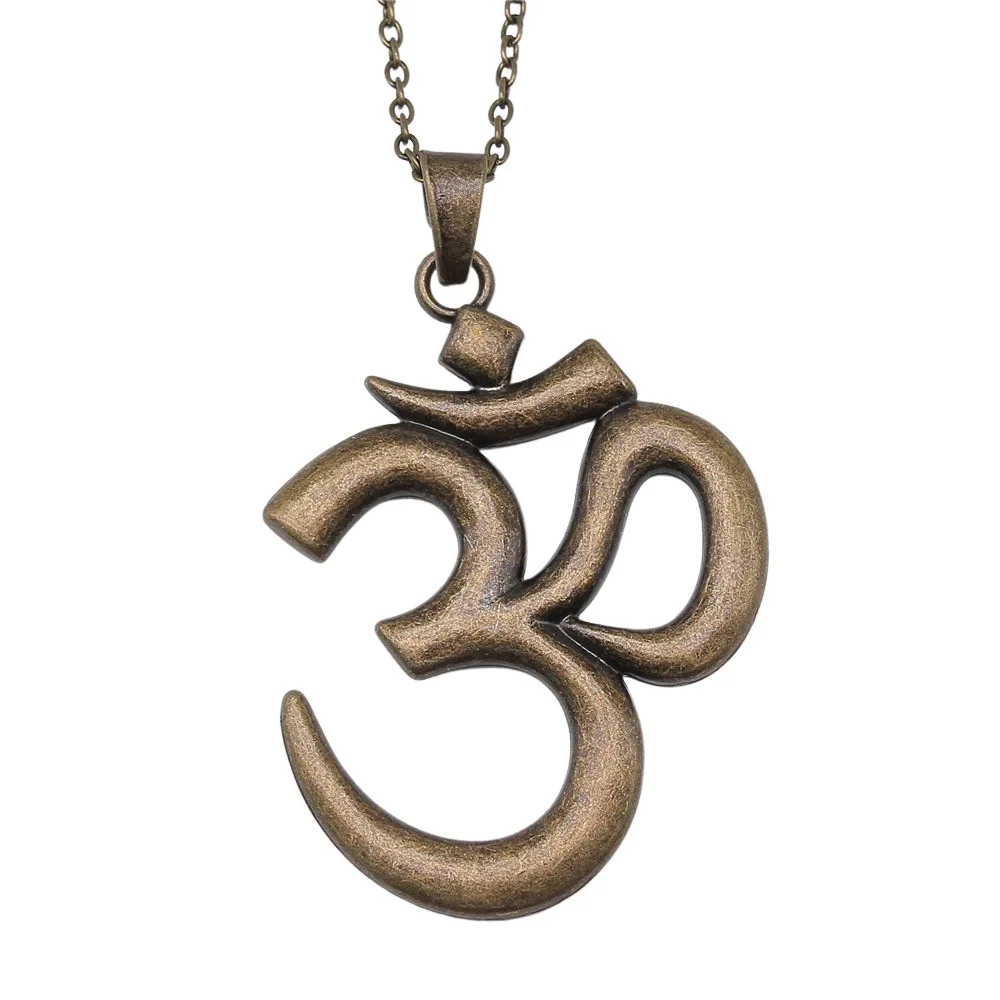 2 Colors 75x56mm Large Om Yoga Symbol Pendant Necklace For Women Men Long Chain Necklace Jewelry Accessories