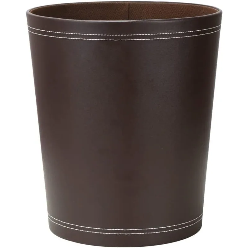 

Classic Pu Leather Trash Can Wastebasket, Garbage Container Can for Bathrooms,Powder Rooms,Office and and High Class Hotel Round