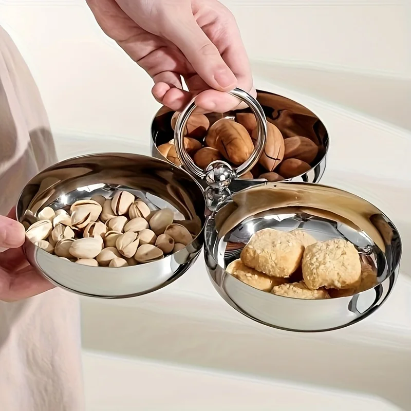 

Multifunctional 3-Bowl Stainless Steel Snack Platter with Handles - Perfect for Parties, Picnics & Office Snacks