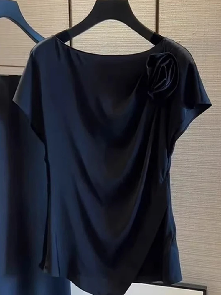 

Женская повседневная универсальная футболка Ele Pure Color с круглым вырезом и коротким рукавом, корейский стиль, приталенный крой, из шелковой смеси, для офиса и на каждый день