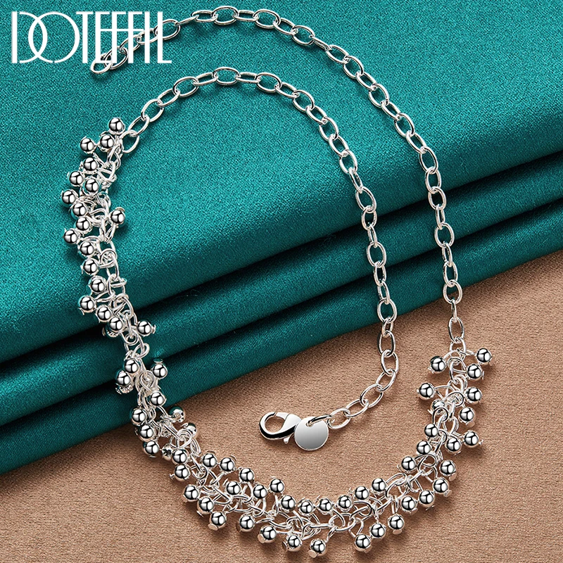 DOTEFFIL 925 Sterling Silver Smooth Grape Bead Chain Necklace For Woman Fashion Wedding Engagement Party Charm Jewelry