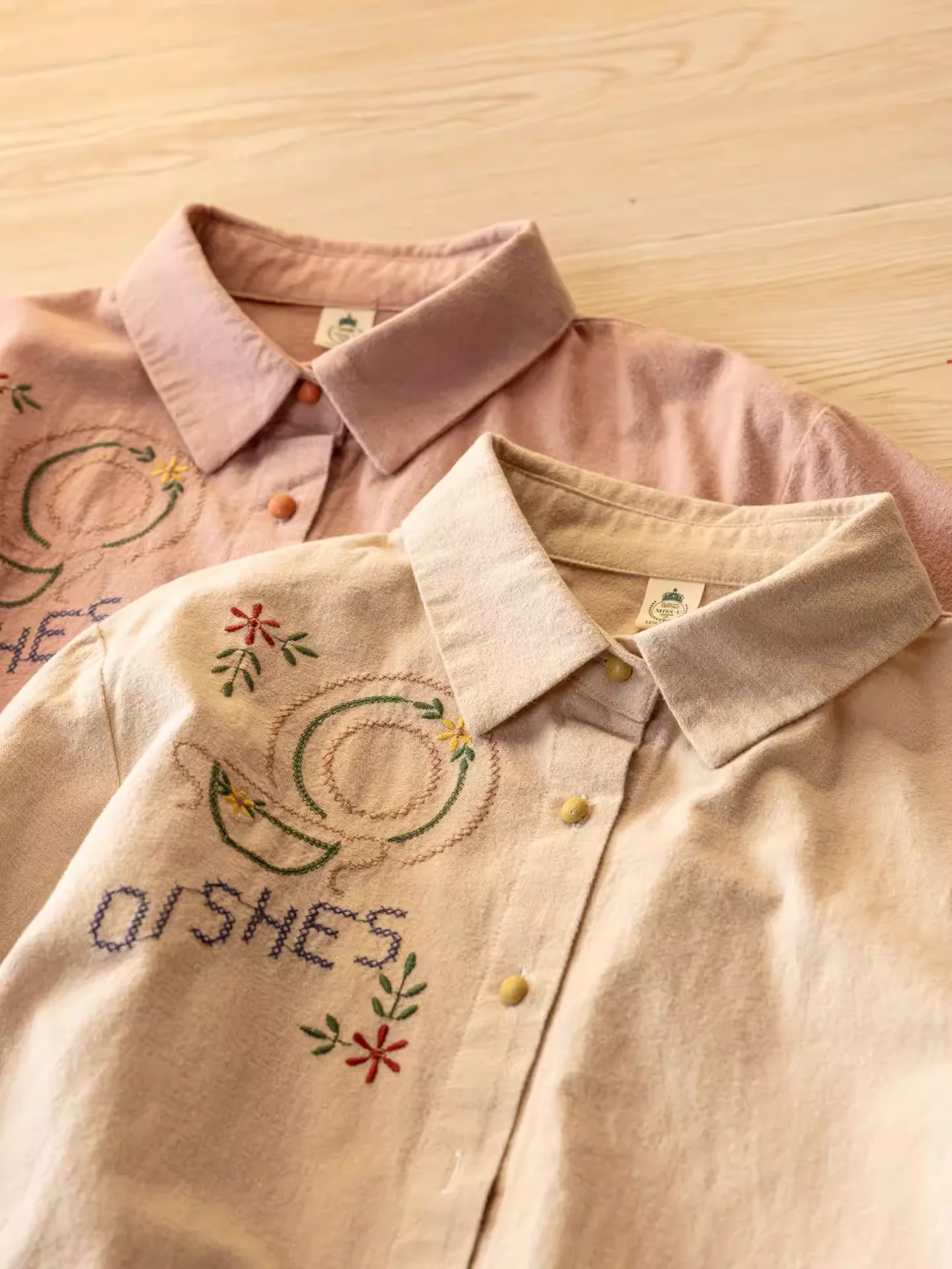 

2026 Mori girl Japan style winter cartoon embroidery pink shirts and blouses brushed cotton thicken long sleeve shirts