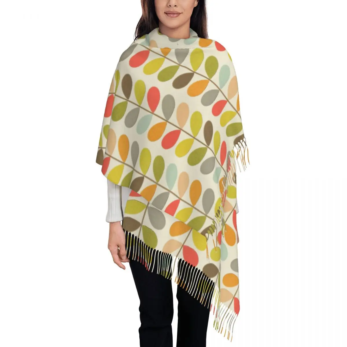 Orla Kiely Scarf Men Women Winter Warm Scarves Scandinavian Flowers Multi Stem Shawl Wrap