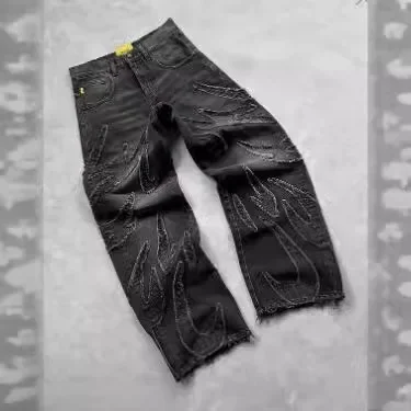 Pantalones vaqueros holgados bordados con diseño de murciélago Retro Harajuku para hombre, ropa de calle Y2K, pantalones vaqueros perezosos, pantalones vaqueros de ajuste cómodo