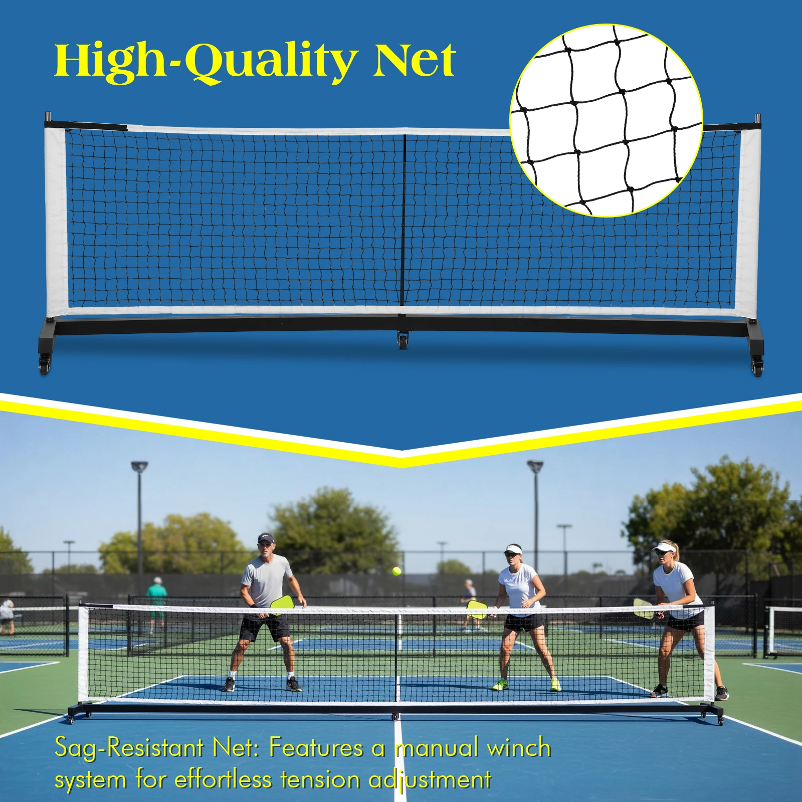 

Professional Pickle Ball Game Net Stand with Wheels Foldable Pickle Ball Game Net 22Ft Lightweight for Tennis Driveway Backyard