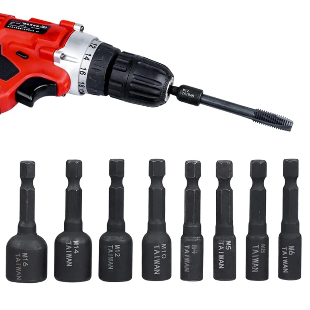 8-częściowy zestaw kluczy nasadowych do gwintowników maszynowych 1/4 cala z chwytem sześciokątnym ze stali stopowej Adapter gniazda wkrętaka pneumatycznego Adapter gwintownika