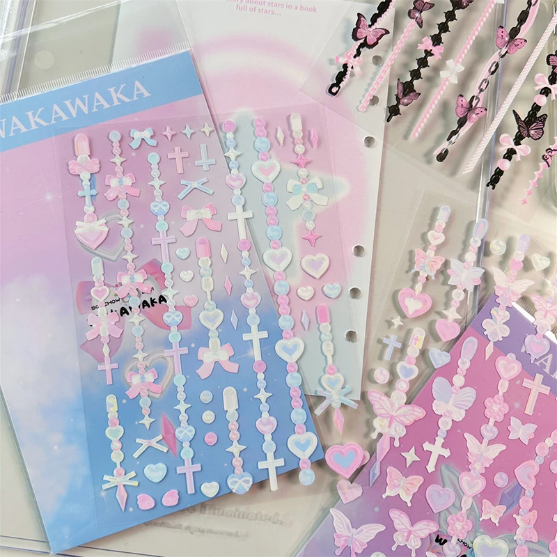 Cute Chain Butterfly Pearl Stickers Decoration Scrapbooking Diary Album DIY Hand Account Kawaii School Stationery