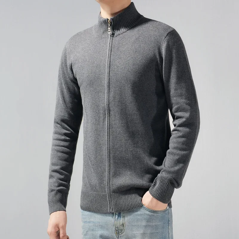 A691 Men Knit Cardigan Loose Rib Hem Cotton O-Neck Zipper Fly Slim Fit Casual Fashion Business Gentlemen Simple Knitwear Outwear