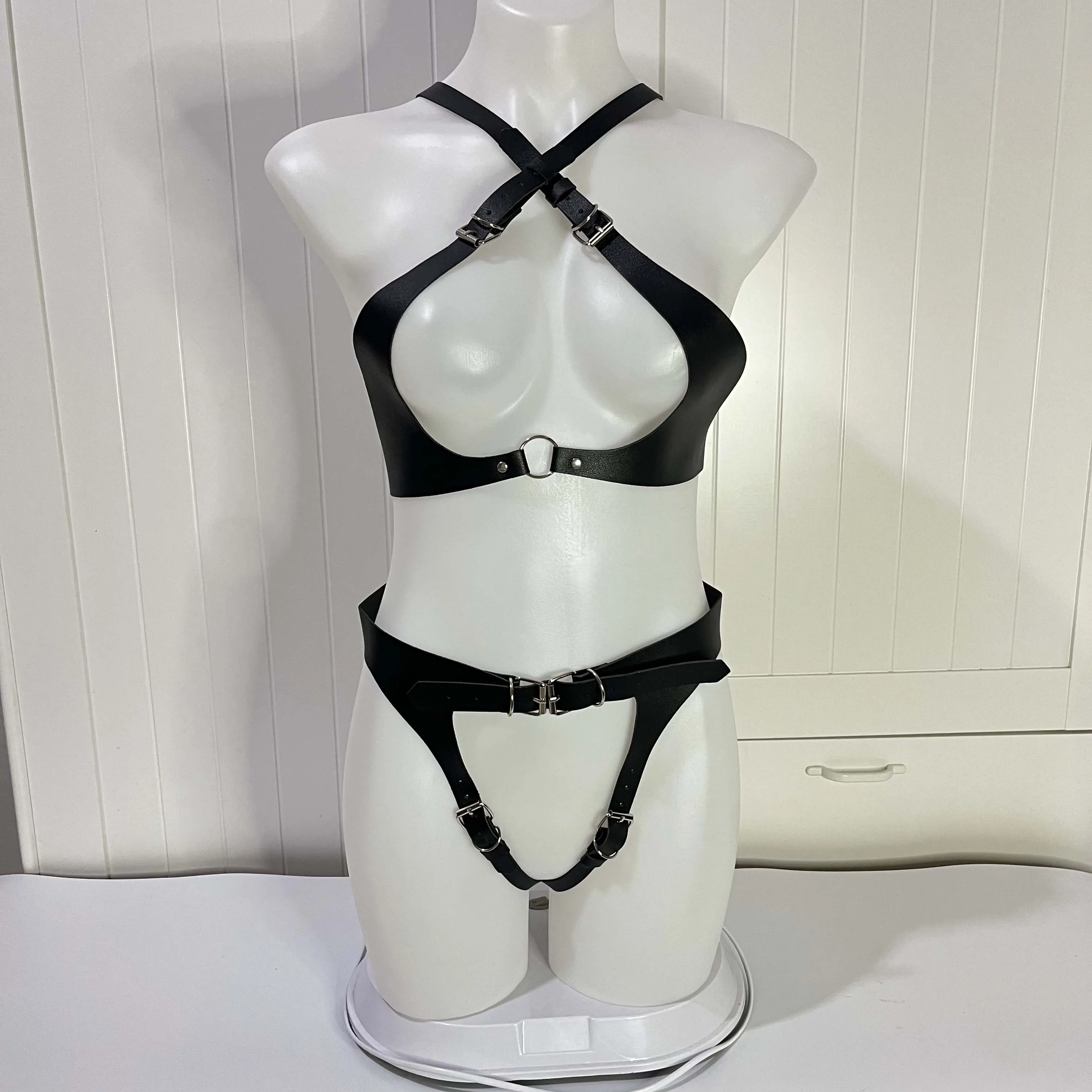 Women Leather Harness Set Belts Body Bondage Thigh Ring Garter Stockings Suspender Harness Bra Sexy Rock Pub Punk Sex Toy