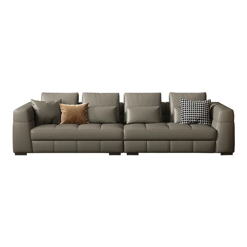 

Italian minimalist leather sofa, large and small apartment, three-person combination straight row in the living room