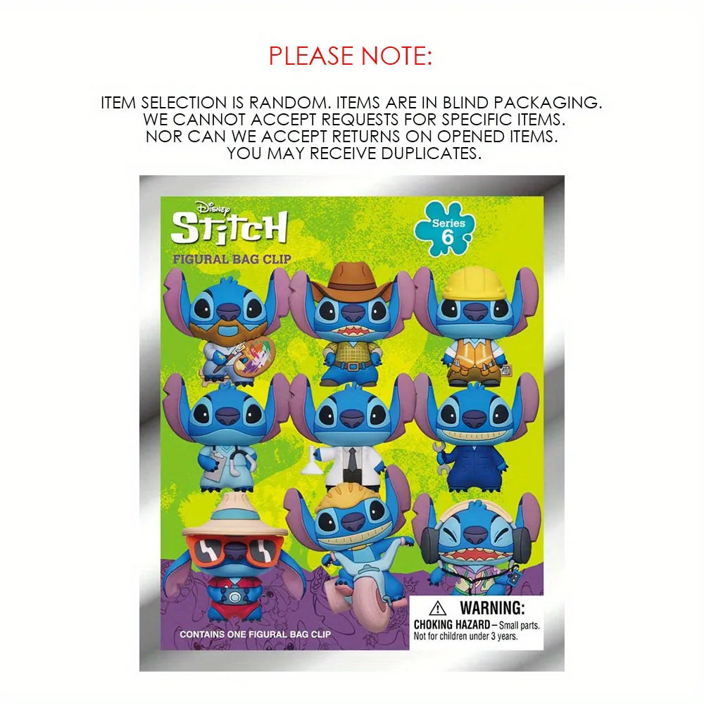 Porte-clés figurine en PVC sous forme de boîte mystère, sous licence officielle Stitch, 1 pièce, Disney