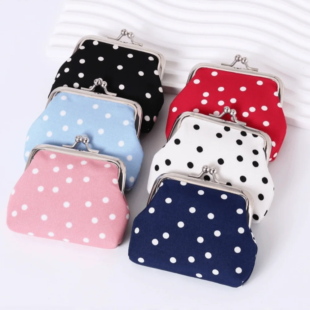Elegant Polka Dot Pattern Coin Purse Multifunctional Small Lipstick Pouch Hasp Closure Change Purse Travel Organization