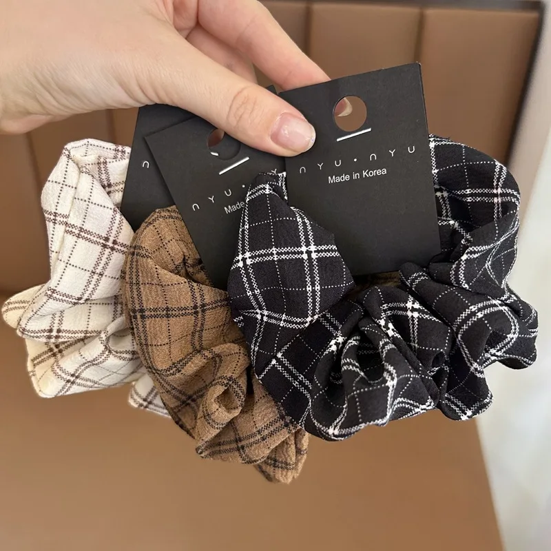 

korea Fashion Plaid Scrunchie for women elastic hair bands girls big hair tie ladies ponytail holders hair rope accessories