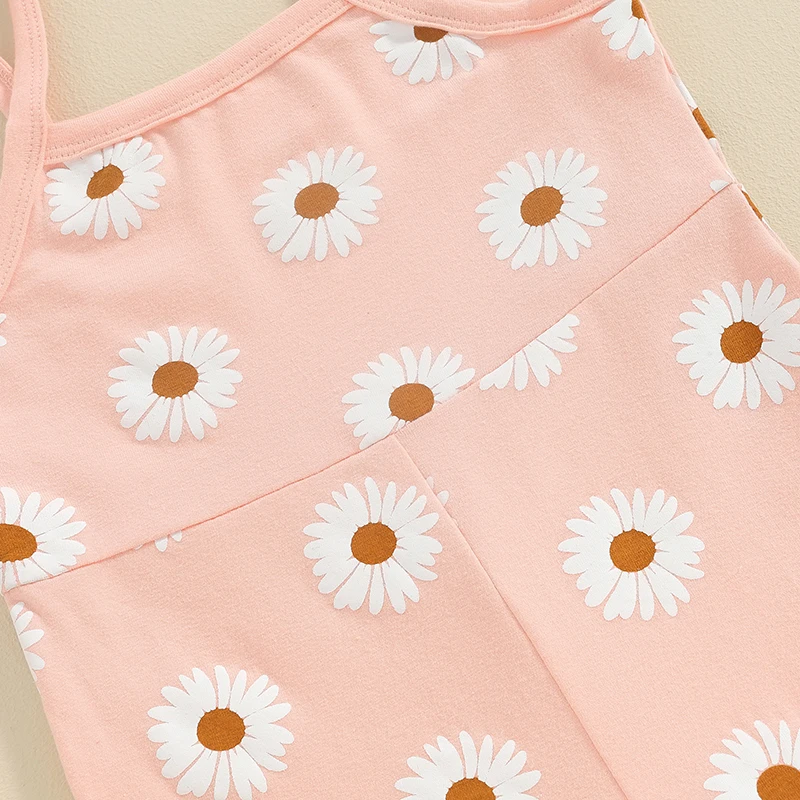 Toddler Girl Floral Print Romper Sleeveless Jumpsuit with Ruffle Straps and Wide Leg Pants Summer Overalls for Baby Girls