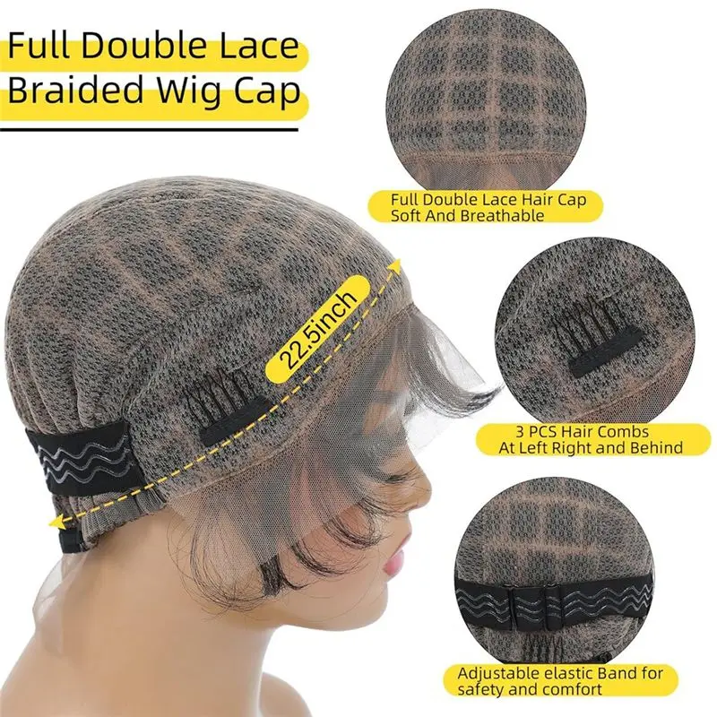 Exquisite-Black Women’S Double Full Lace Crochet Wig Cap With Baby Hair - Breathable & Glueless Braided Cap