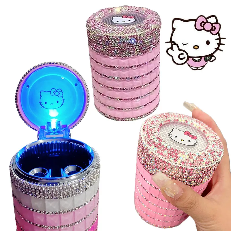 

Kawaii Sanrios Hello Kitty Rhinestone Ashtray Smoking Weed Accessories Desk Cigarettes Tobacco Office Car Ashtrays Gift