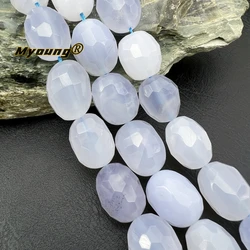 Large Faceted Natural Azurlites Blue Chalcedony Cutting Nugget Beads For DIY Jewelry Making MY240125