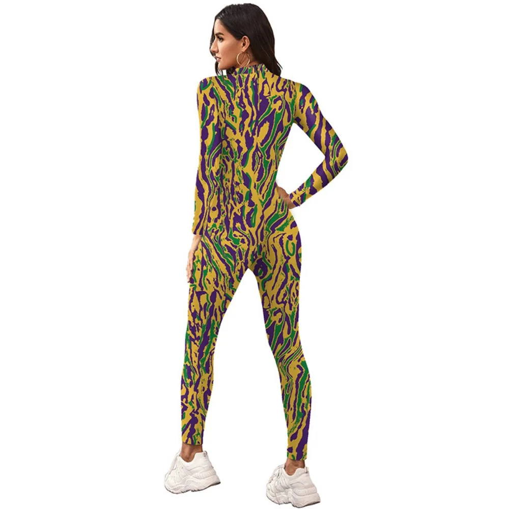 Halloween Multi-color Block Print Party Women's Jumpsuit New Fashion Cosplay Costumes Tights All In One Carnival Bodysuits Suit