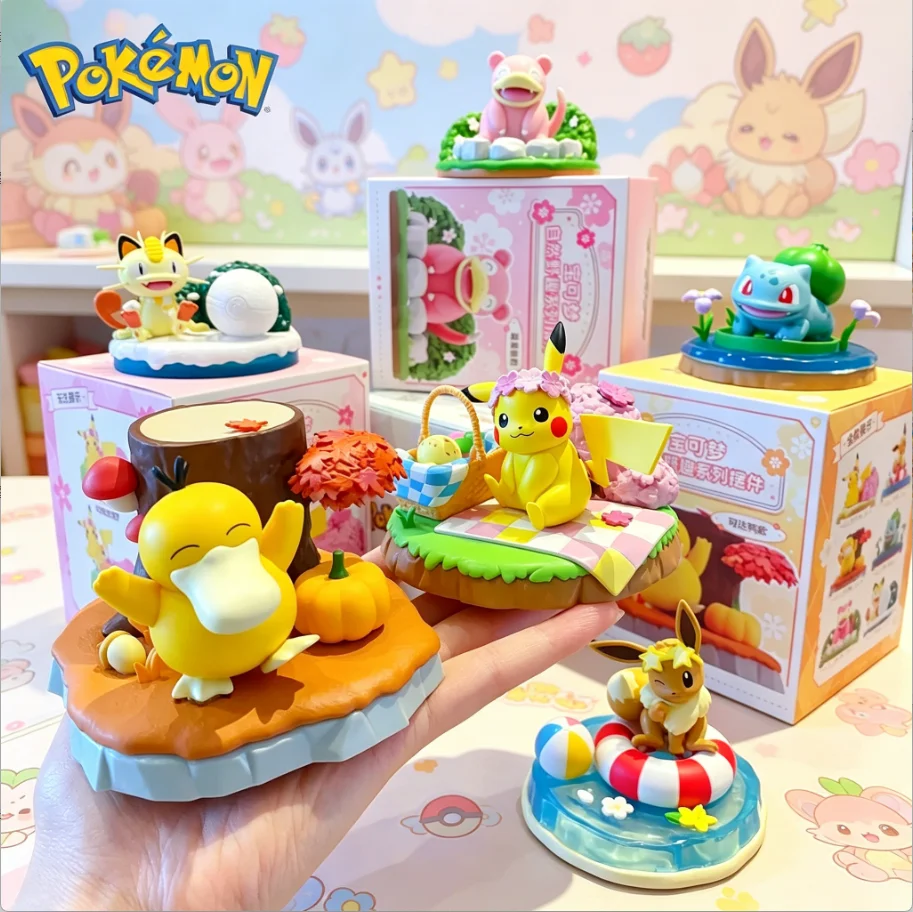 

New Pokemon Natural Fun Psyduck Pikachu Eevee Meowth Bulbasaur Slowpoke Anime Movable Figures PVC Toys Adorable Doll Kids Gift