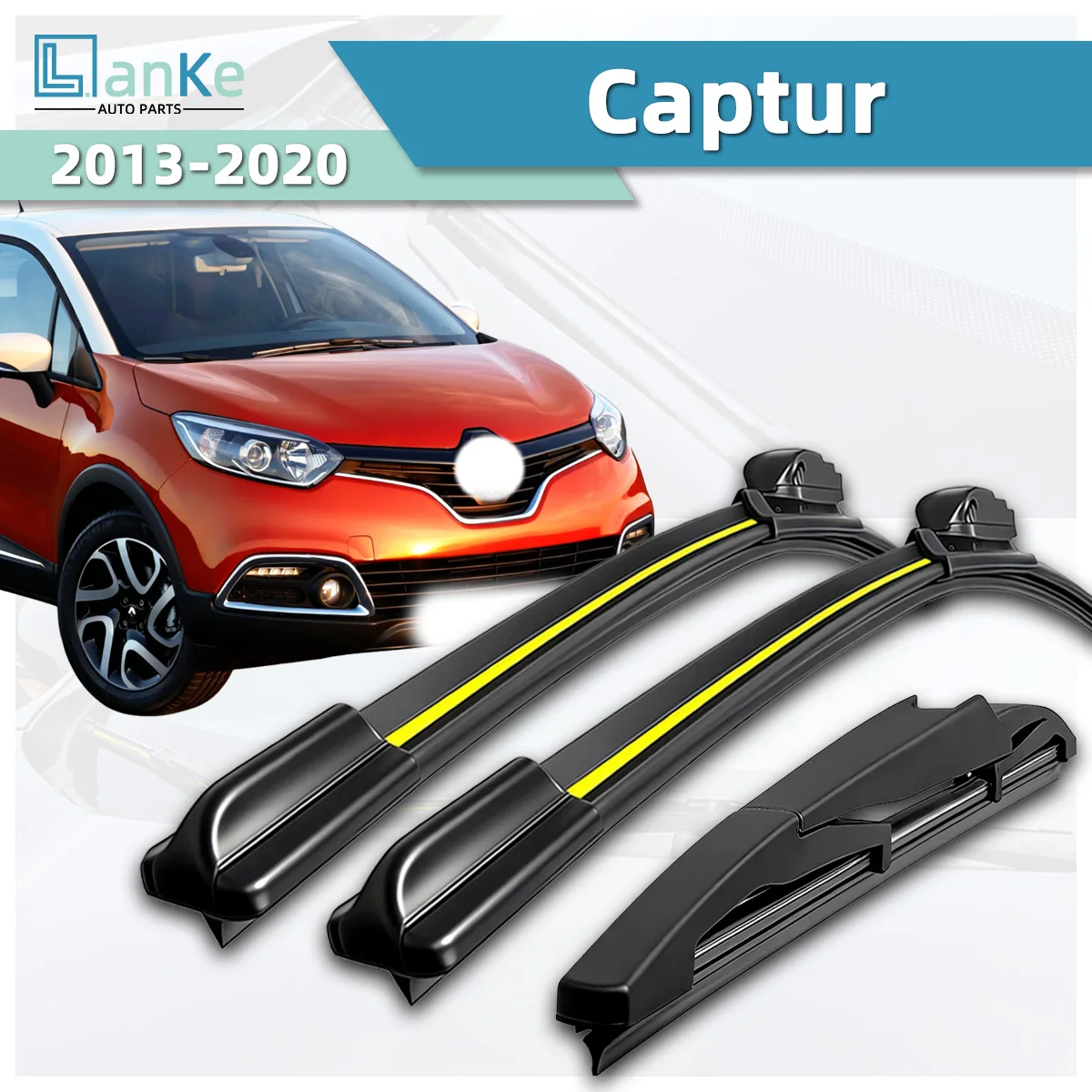 Limpiaparabrisas Lanke para Renault Captur (2013-2020), Tira de Goma Natural, Sin Estructura, Silencioso, Accesorios para Auto