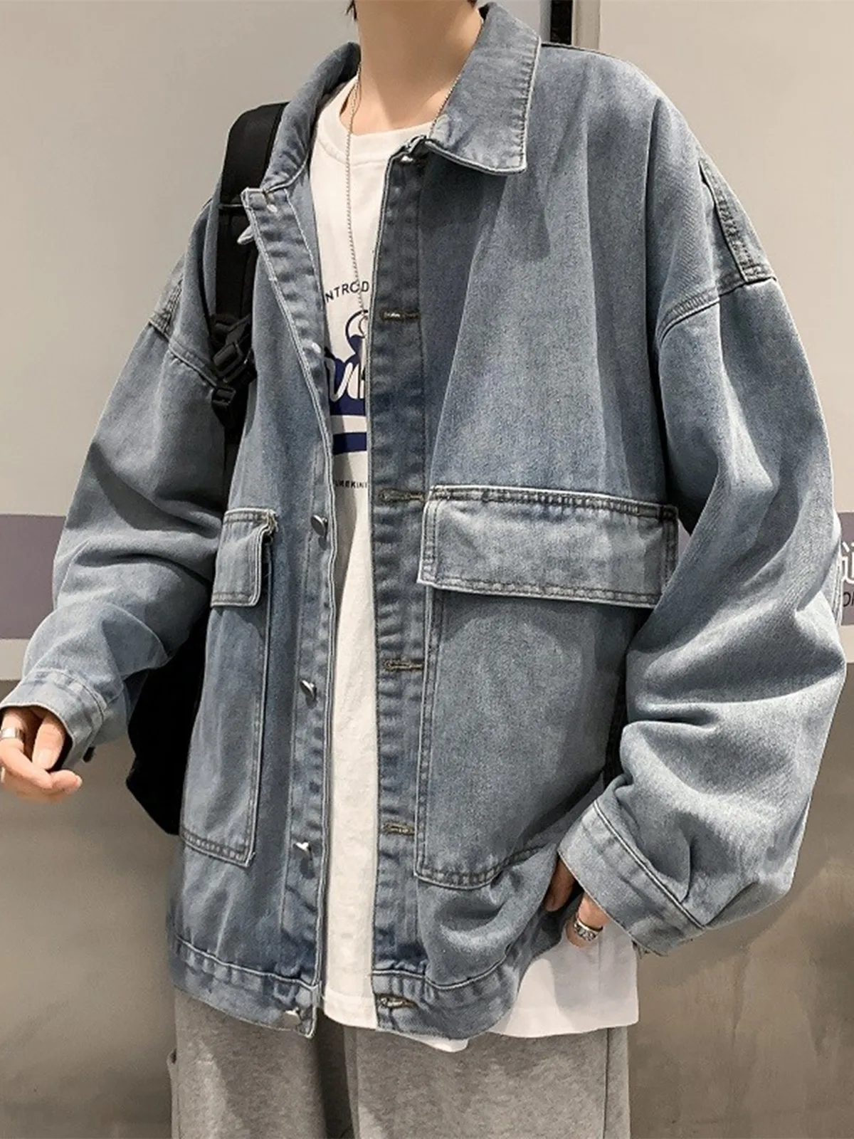 

Loose Men's Denim Jacket Spring Autumn Trendy Korean Style Casual Workwear Jacket Unisex Spring Summer Autumn Fashion