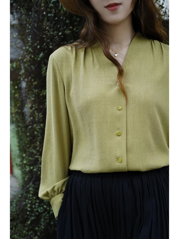 

Soft Cotton Long Sve V-Ne Women's irt Ele Ladylike Avocado een Commute irt Spring 2026 Sartoria Kui French Sle