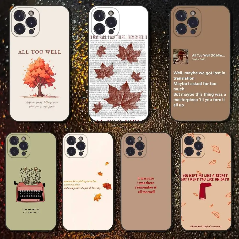 

All Too Well Lyrics Phone Case For iPhone 16,15,14,13,12,11 Plus,Pro Max,XS,X,XR,SE,Mini,8,7,Soft Silicone Black Cover