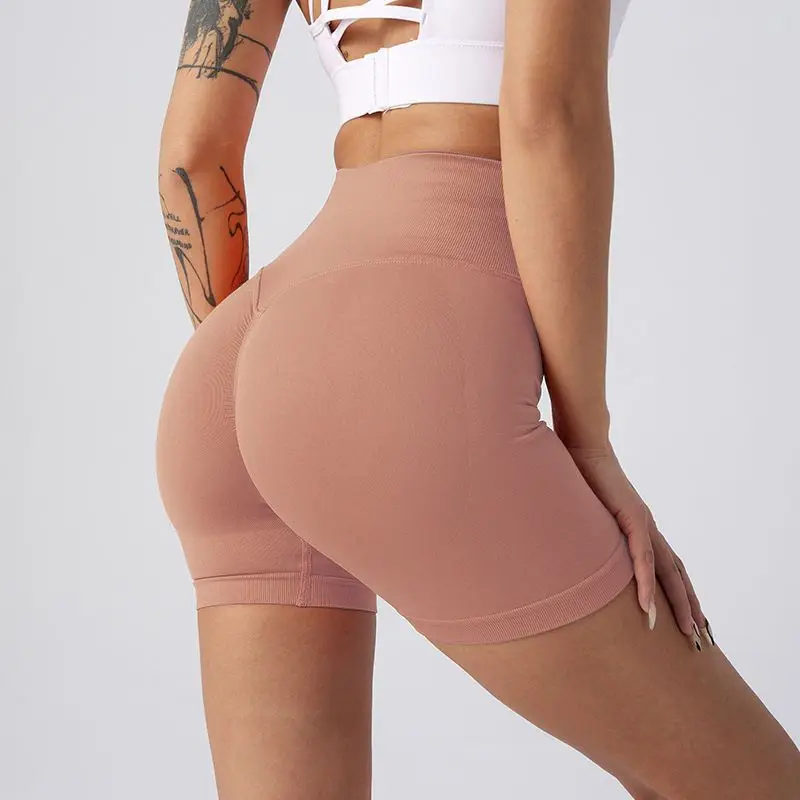 Minimalistische Woon-Werkverkeer Zomer Hoge Taille Heup Lifting Fitness Broek Dames Gesplitst Effen Kleur Sport Elastische Strakke Yoga Shorts