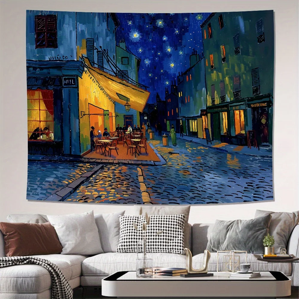 VIKAMA السماء المرصعة بالنجوم مقهى مشهد الشارع النفط اللوحة تصميم آلة قابل للغسل المفروشات غرفة المعيشة غرفة نوم حائط الخلفية ديكور #3